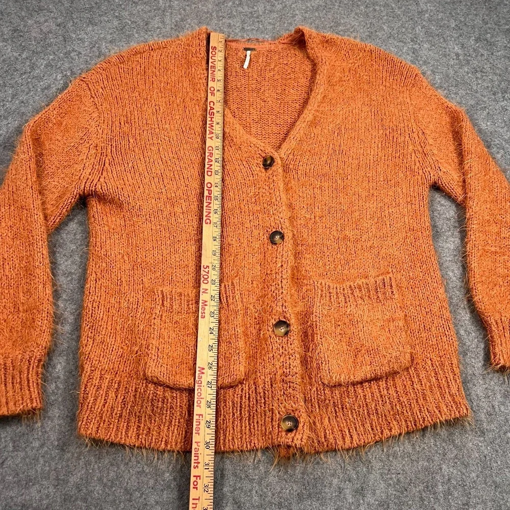 Free People Orange Knit Nevermind Fuzzy Soft Cardigan Sweater Women's Size Small